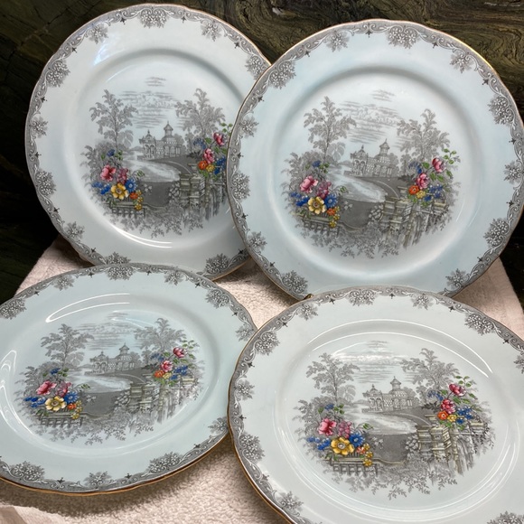 Aynsley Queens Garden Blue Enameled Scalloped salad plate vintage. - Picture 10 of 13